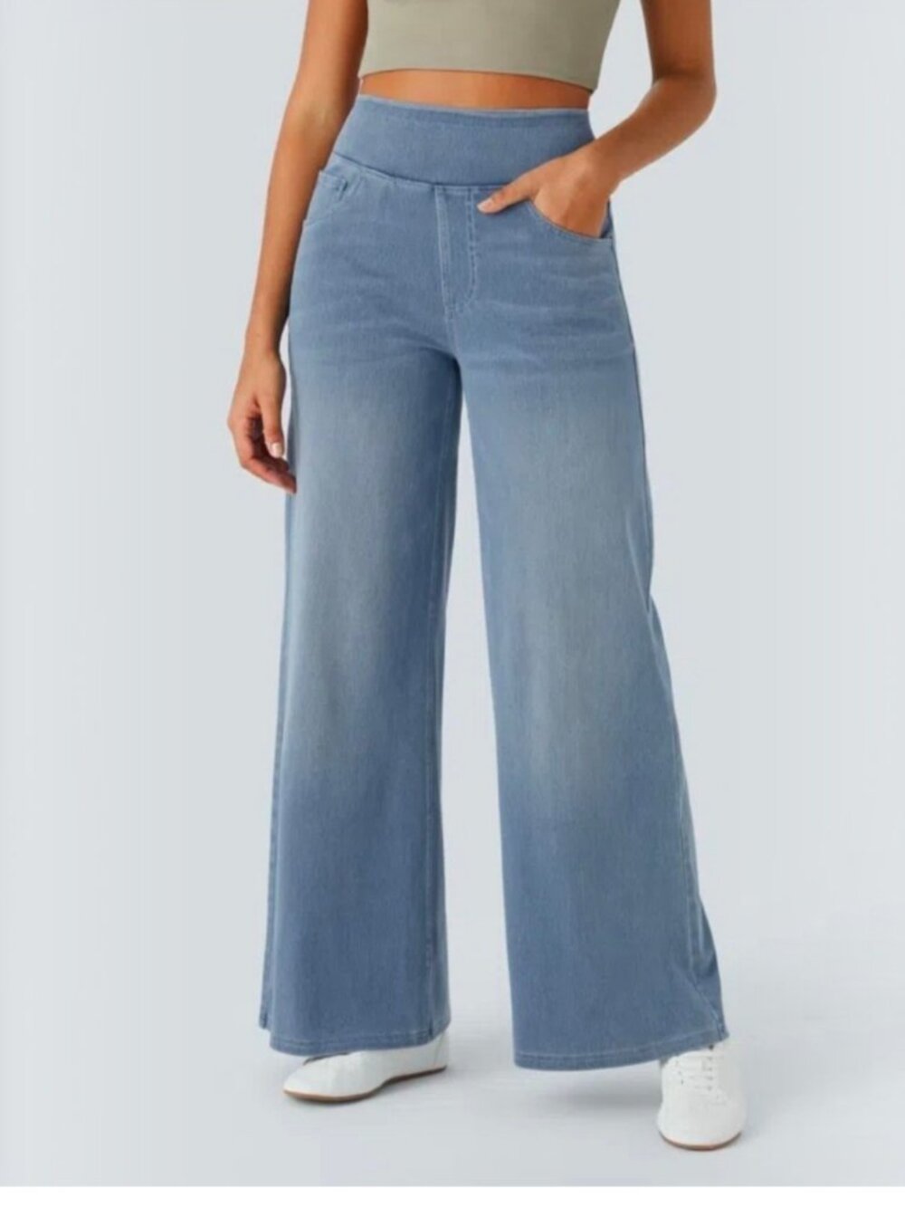 NWT Halara XL Flex High Waisted Pull Up Baggy Wide Leg Jeans Womens Blue Grey